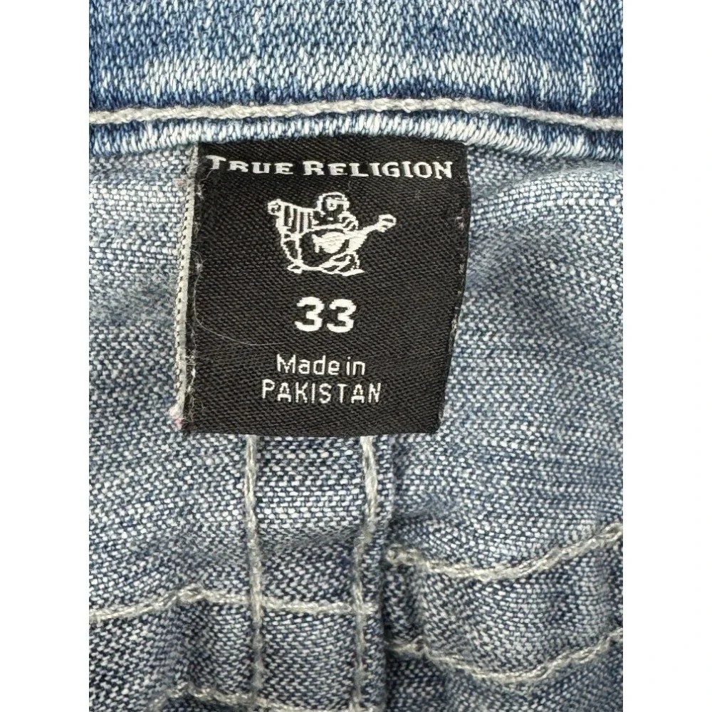 True Religion Ricky Relaxed Straight Denim Shorts Men's 33 Light Wash Distressed